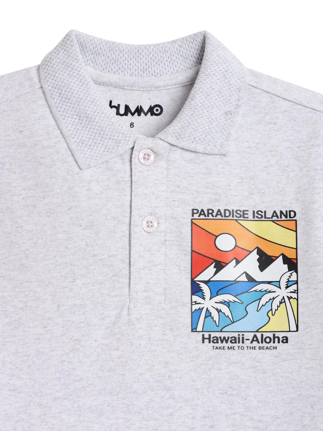 PARADISE ISLAND GREY SUMMER BOYS POLO T-SHIRT - GREY