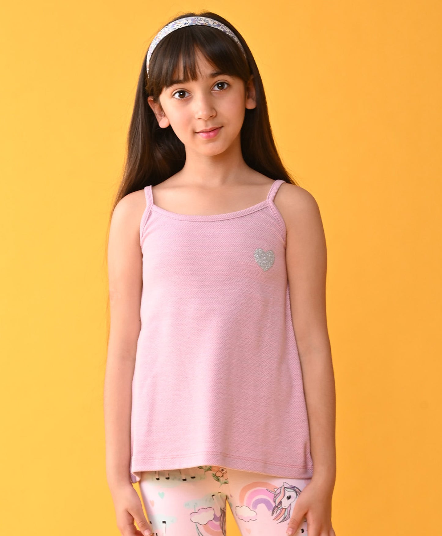 PINK ZIG ZAG HEART SUMMER STRAPPY GIRLS TOP - PINK