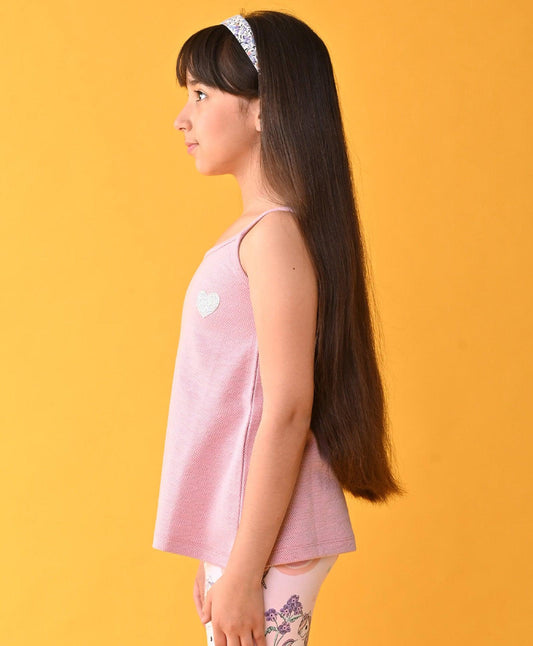 PINK ZIG ZAG HEART SUMMER STRAPPY GIRLS TOP - PINK