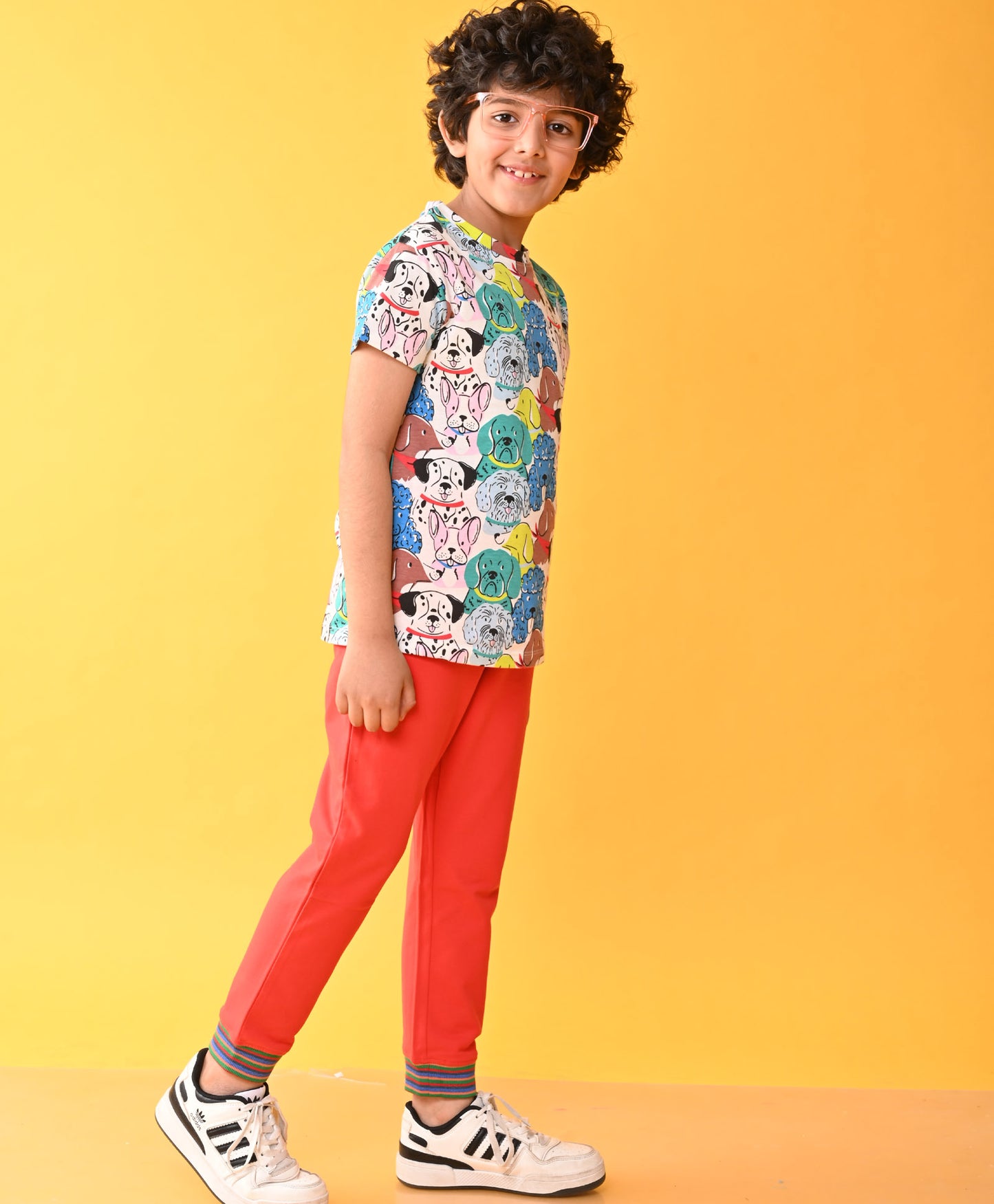 DOGS RED RIBBED SUMMER BOYS JOGGER SET - WHITE/RED