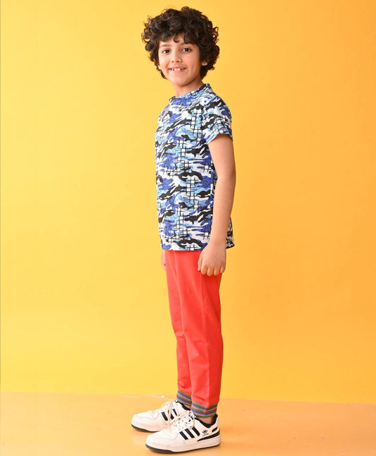GRAFITTI CAMO RED RIBBED SUMMER BOYS JOGGER SET - WHITE/RED