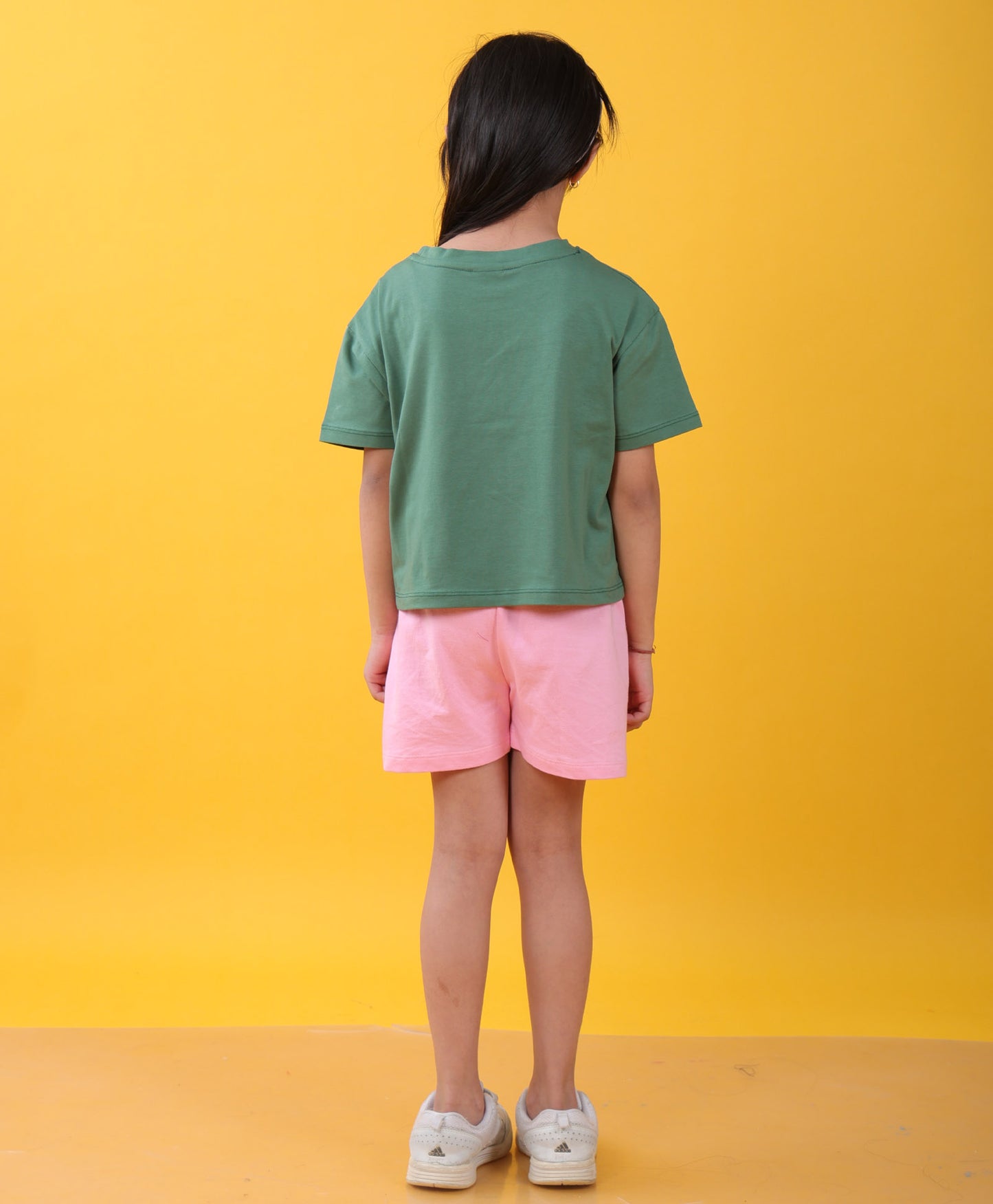 CALIFORNIA TENNIS GREEN PINK SUMMER GIRLS SHORTS SET - GREEN/PINK