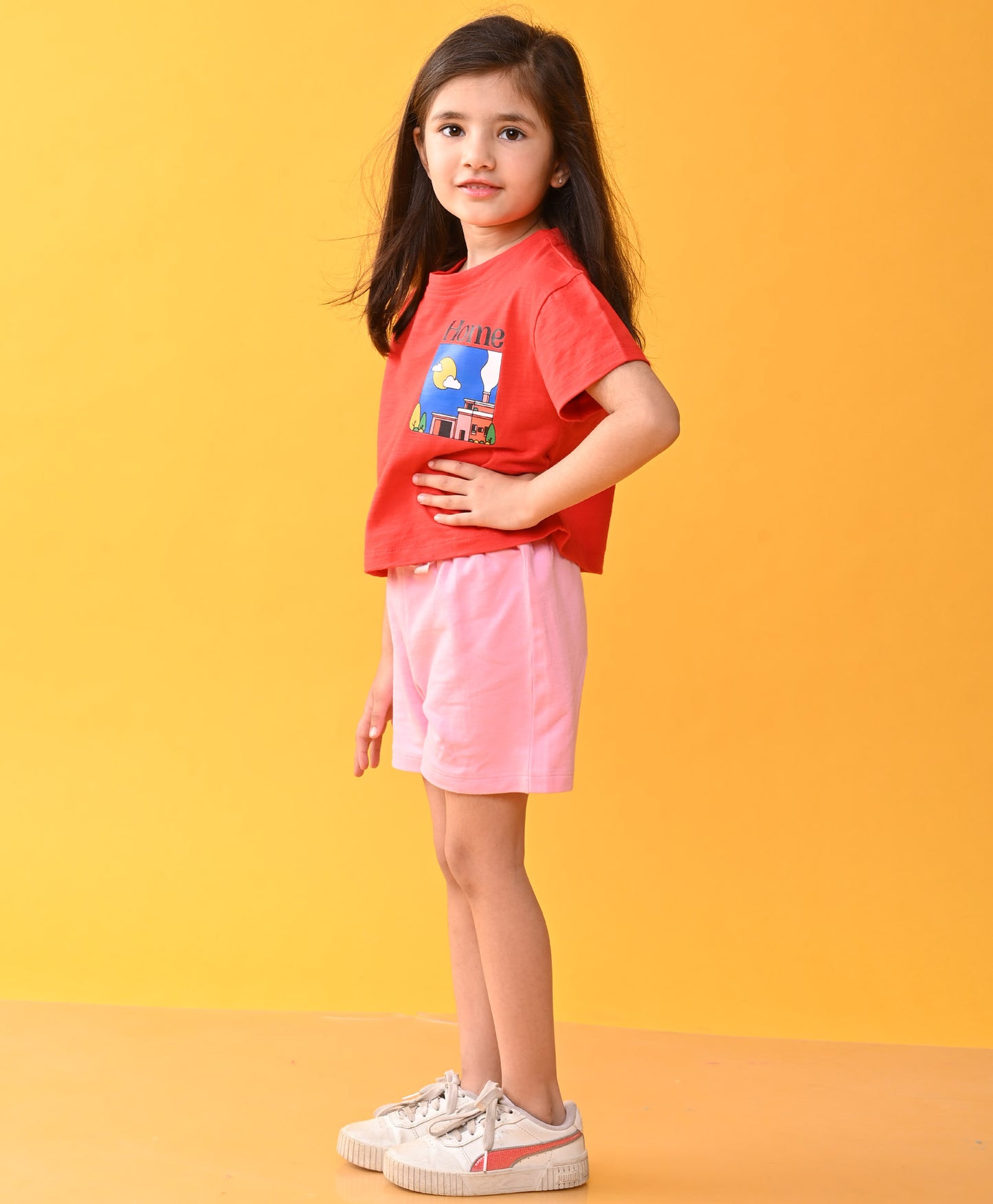 HOME RED PINK GIRLS SUMMER SHORTS SET - RED/PINK