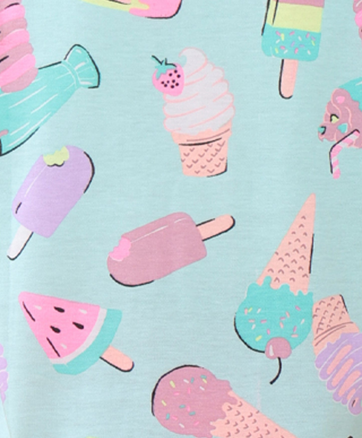ICECREAM PINK POPCORN GIRLS SHORTS SET - AQUA/PINK