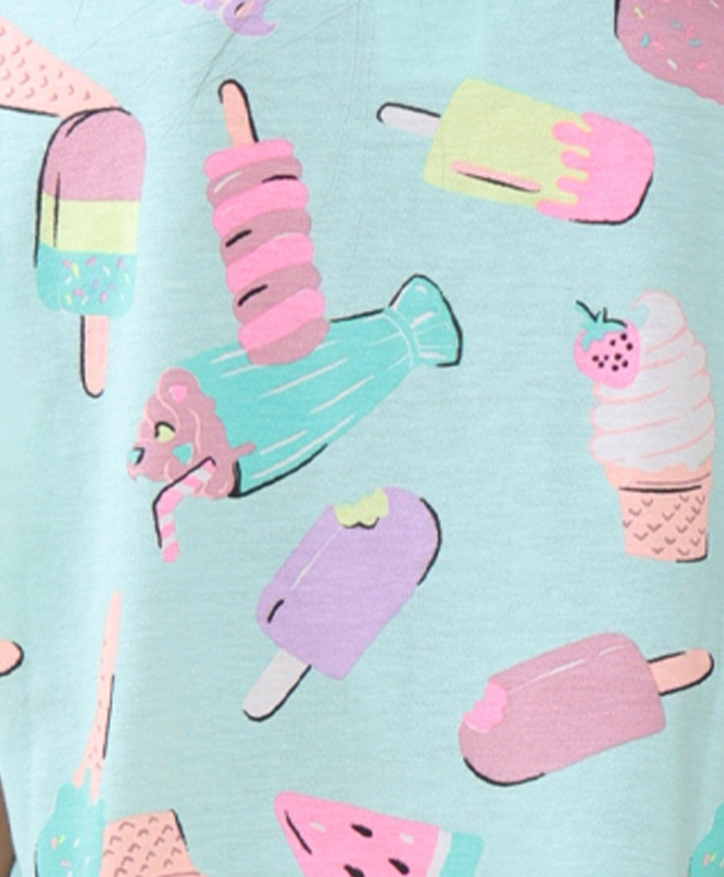 ICECREAM WHITE TEXTURED SUMMER GIRLS SHORTS SET - AQUA/WHITE