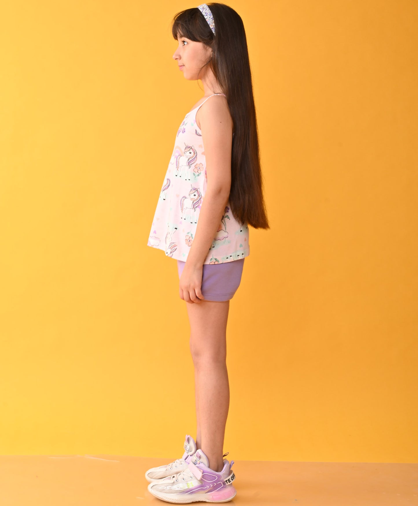 UNICORN FLOWERS STRAPPY PURPLE GIRLS SHORTS SET - PINK/PURPLE