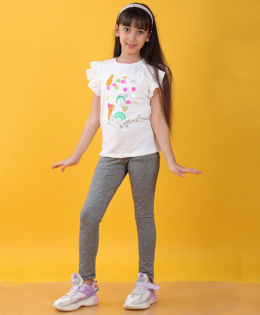 ARTIST BLACK MELANGE SPORTY LEGGINGS SET - WHITE/BLACK