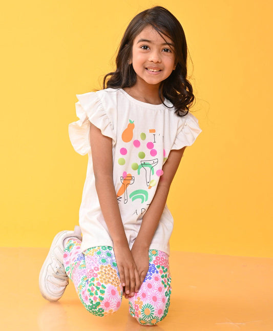 ARTIST T-SHIRT FLORAL LEGGINGS SET - WHITE/ PINK