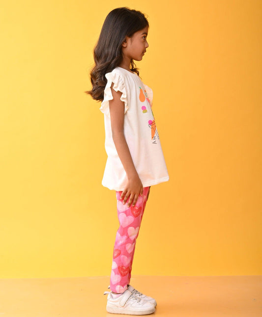 ARTIST TSHIRT HEART PINK LEGGINGS SET - WHITE/PINK