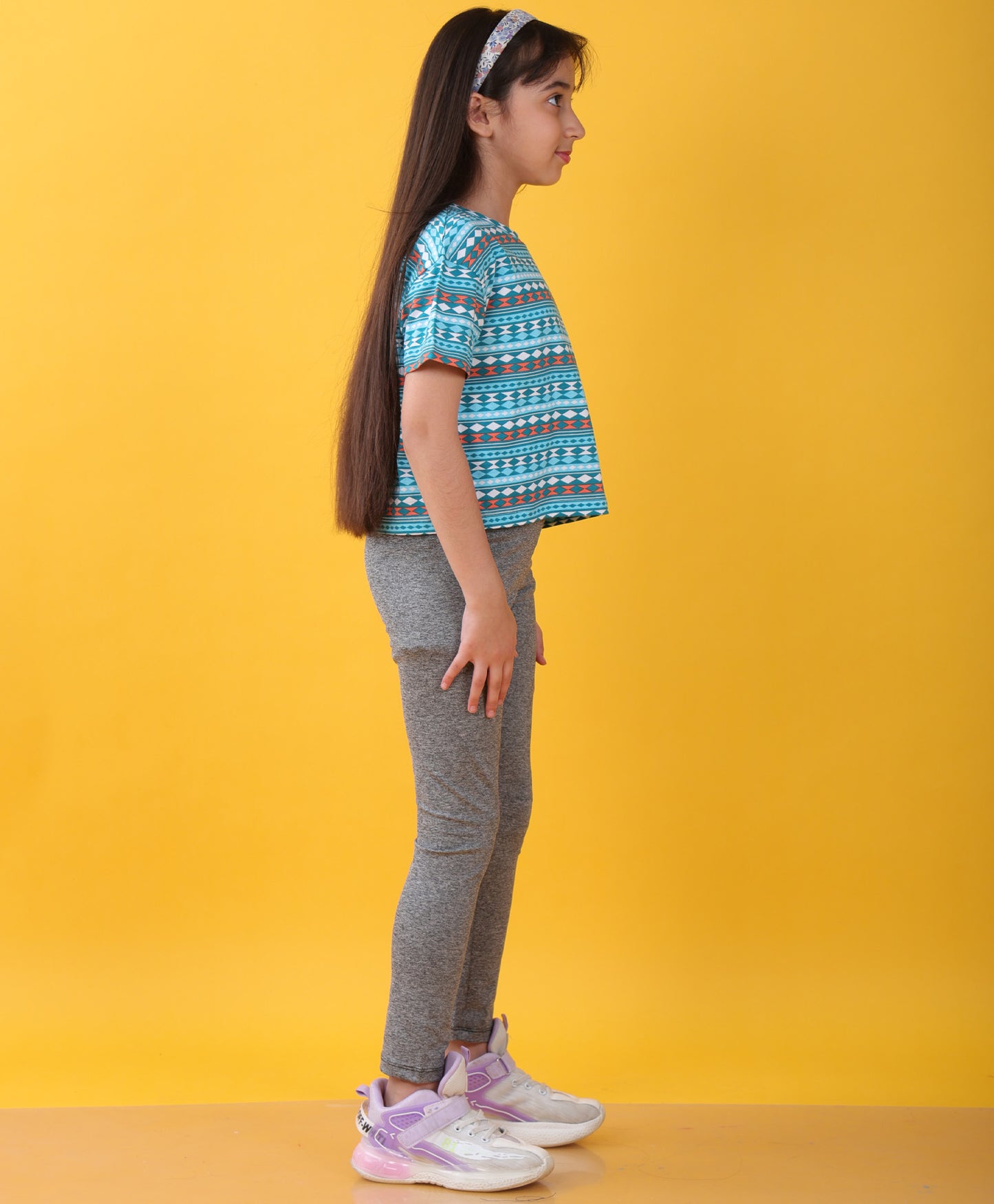 BLUE GREEN TSHIRT BLACK MELANGE SPORTY LEGGINGS SET - BLUE/BLACK