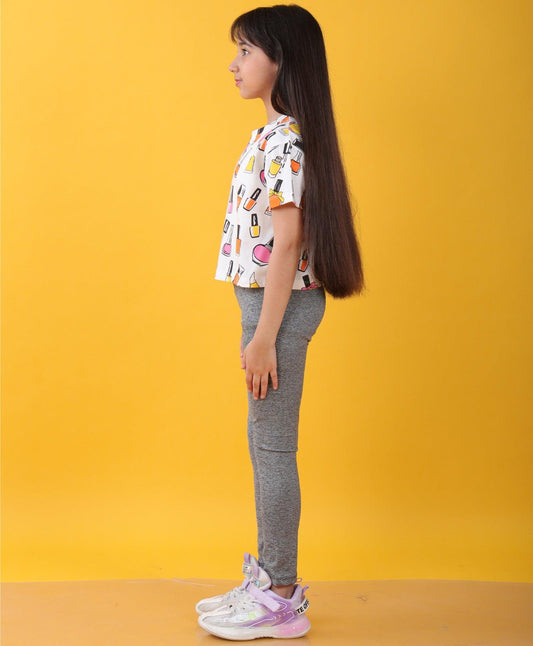 NAIL PAINT BLACK MELANGE SPORTY LEGGINGS SET - WHITE/BLACK