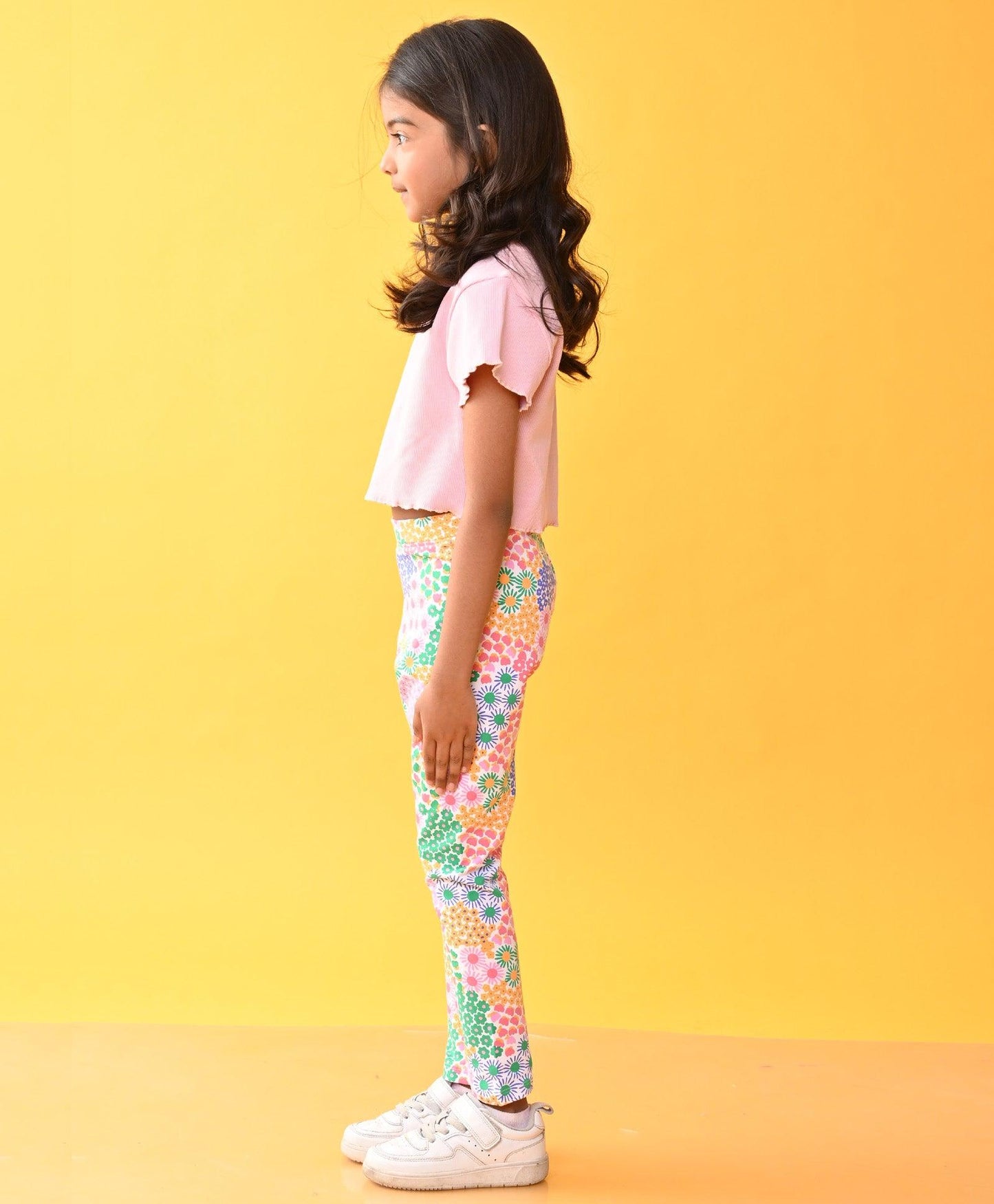 PINK RIBBED T-SHIRT FLORAL LEGGINGS SET - PINK