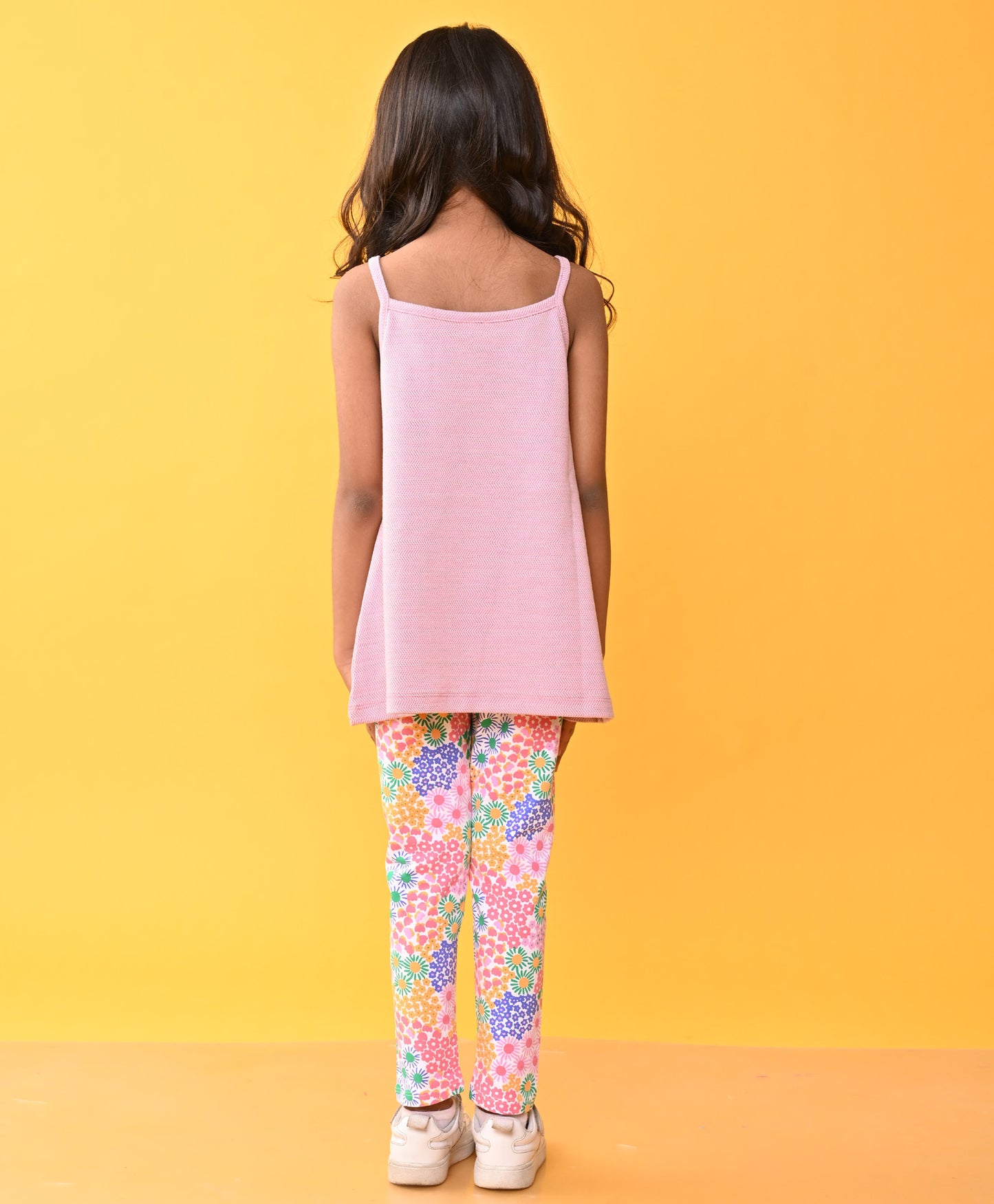 PINK HEART STAP TOP FLORAL LEGGINGS SET - PINK