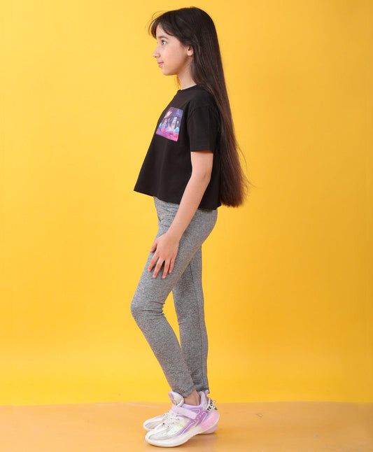 PLANET BLACK MELANGE SPORTY LEGGINGS SET - BLACK