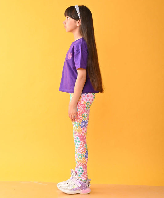 SUMMER PURPLE FLORAL LEGGINGS SET D - PURPLE/ PINK