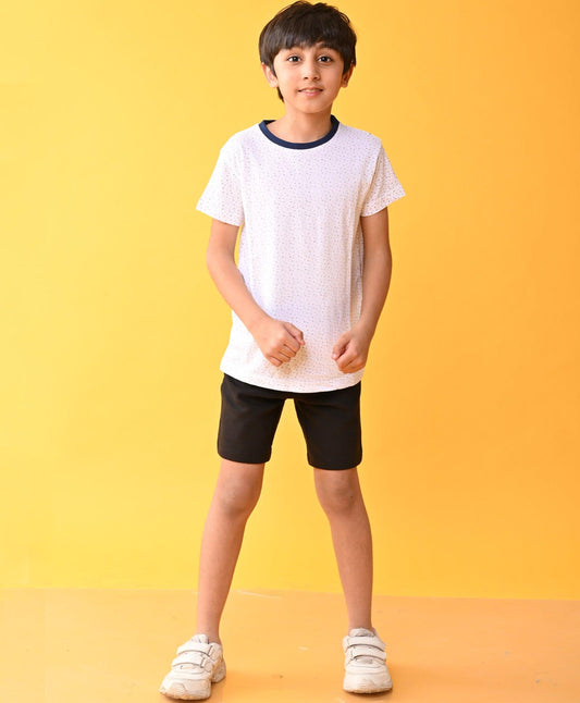 DOTTED WHITE BLACK STRIPED SHORTS SET - WHITE/BLACK