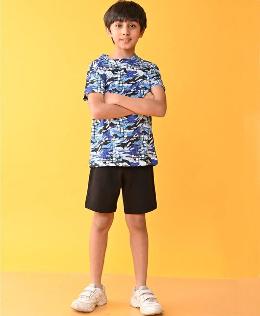 GRAFITTI CAMO BLACK STRIPED SHORTS SET - WHITE/BLACK