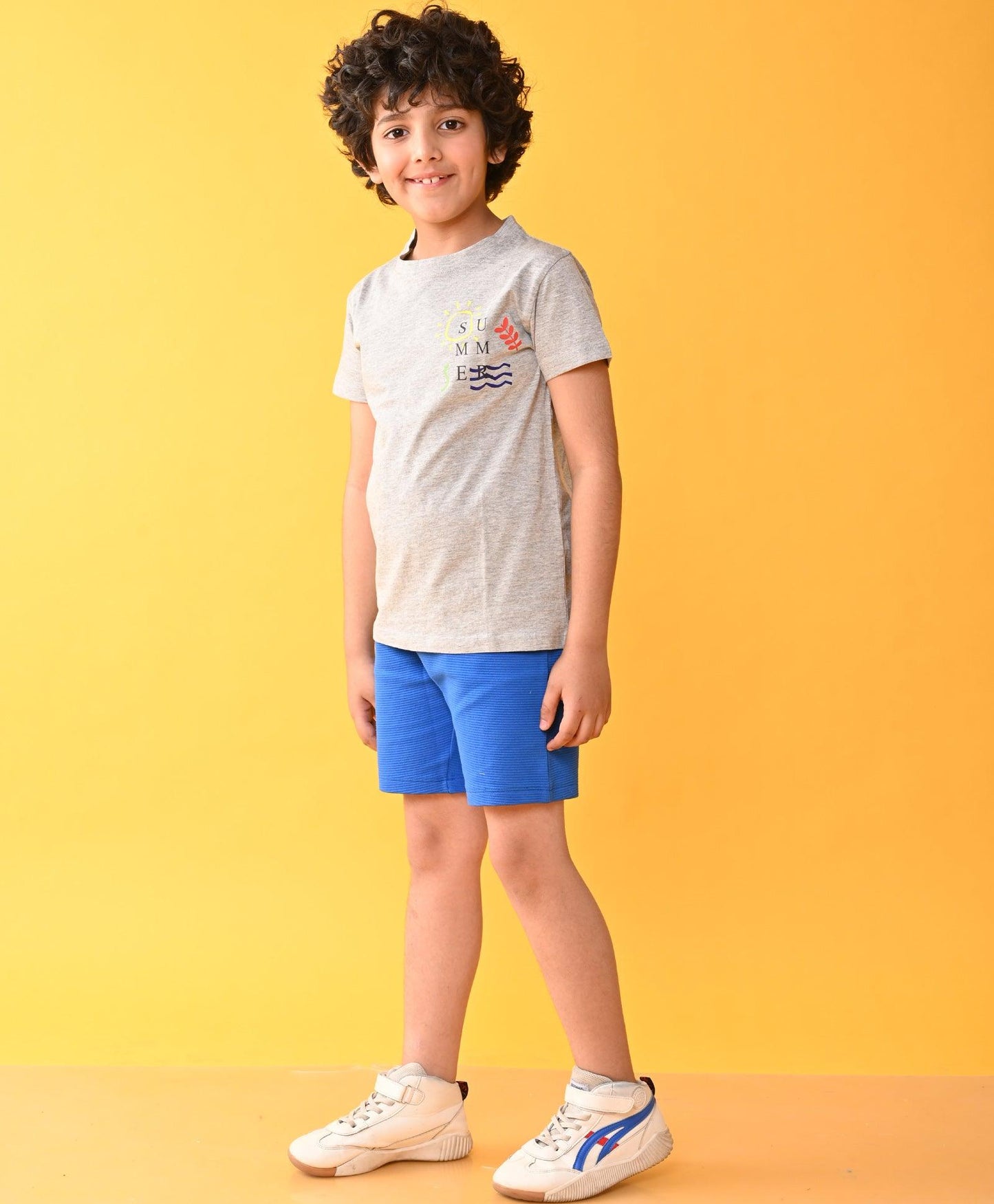 SUMMER GREY ROYAL STRIPED SHORTS SET - GREY/BLUE