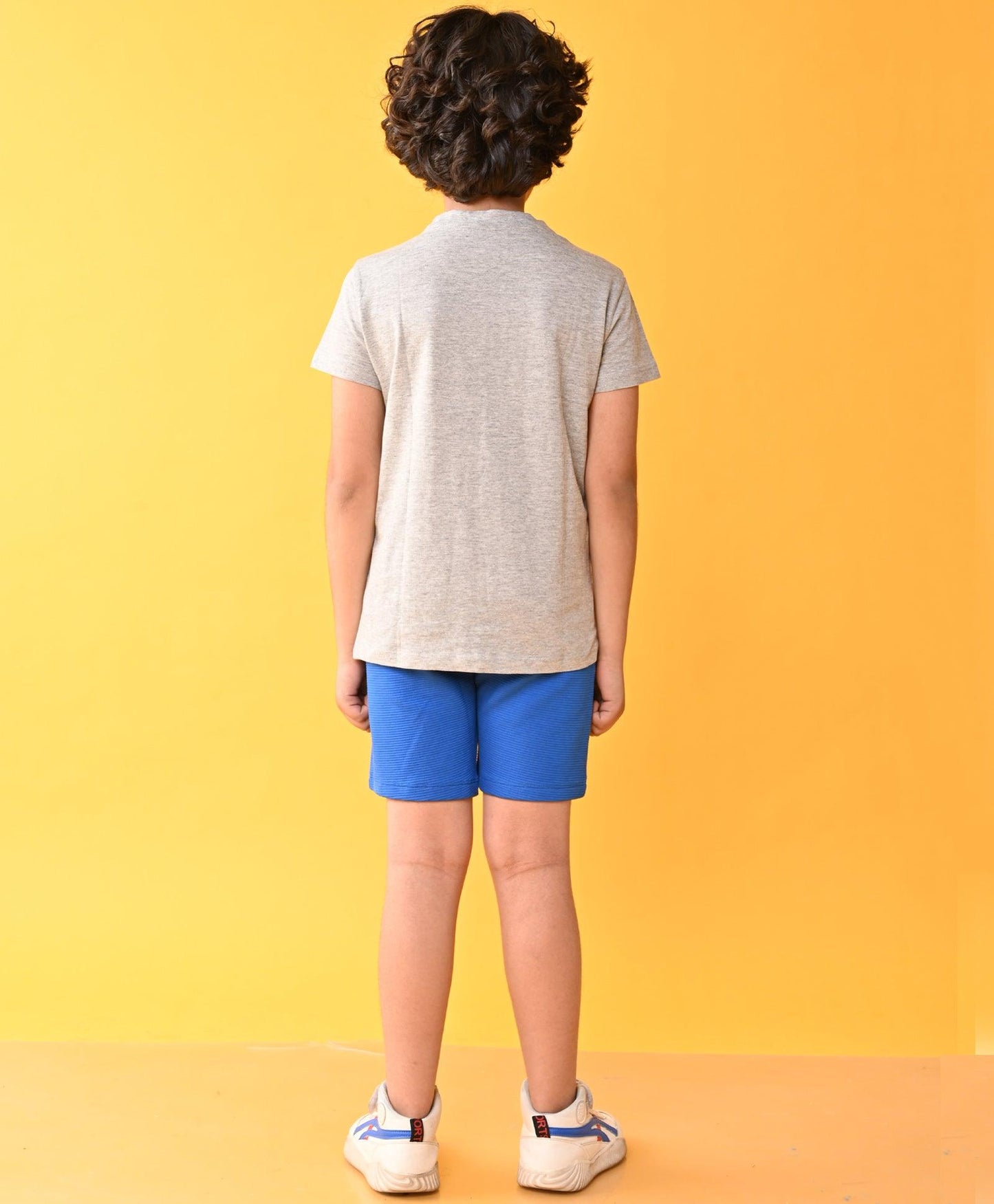 SUMMER GREY ROYAL STRIPED SHORTS SET - GREY/BLUE