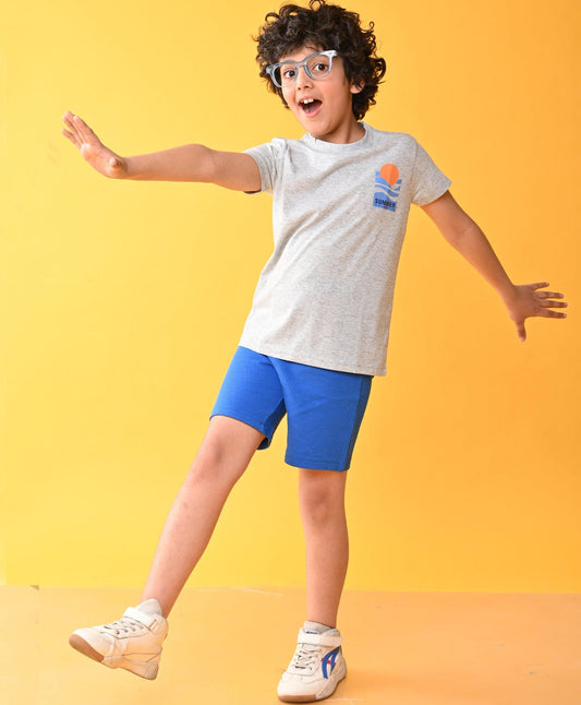 SUMMER SUN SKY MELANGE ROYAL STRIPED SHORTS SET - BLUE