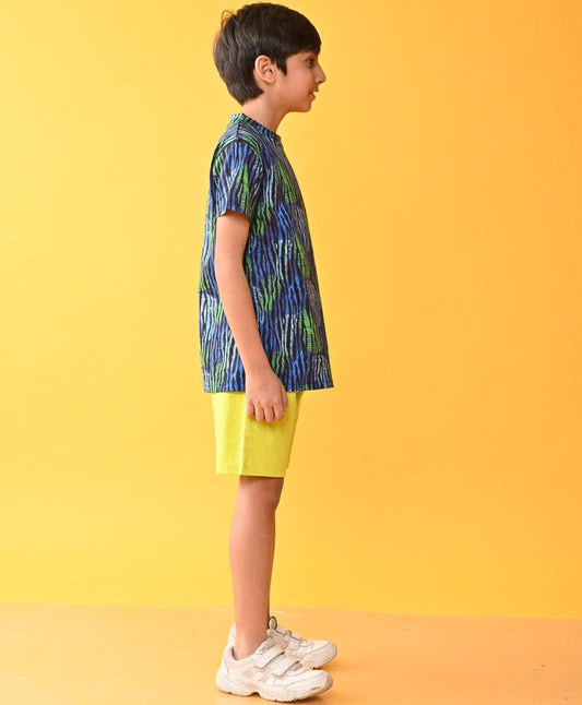 TROPICAL STRIPED LIME GREEN SHORTS SET - BLUE/LIME