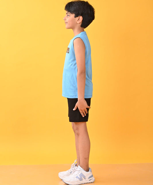 BASKETBALL BLUE SPORTY BLACK STRIPED SHORTS SET - BLUE/BLACK