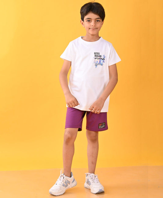 LESS RULES PURPLE SHORTS SET - WHITE/PURPLE