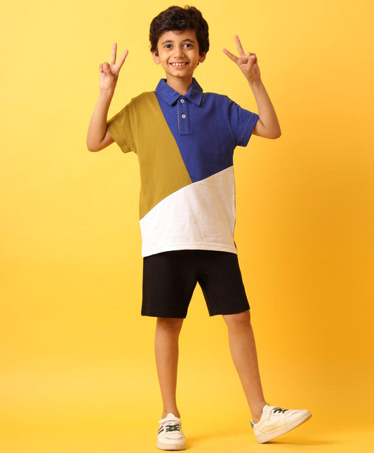 OLIVE ROYAL WHITE BLACK SHORTS SET-OLIVE/BLACK