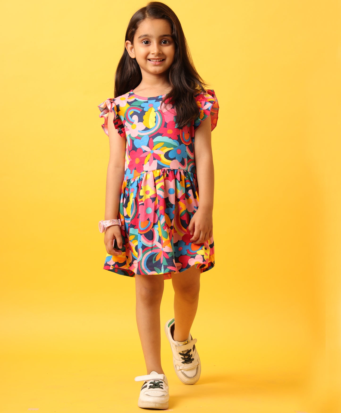 FUN FLORAL FRILL DRESS-PINK
