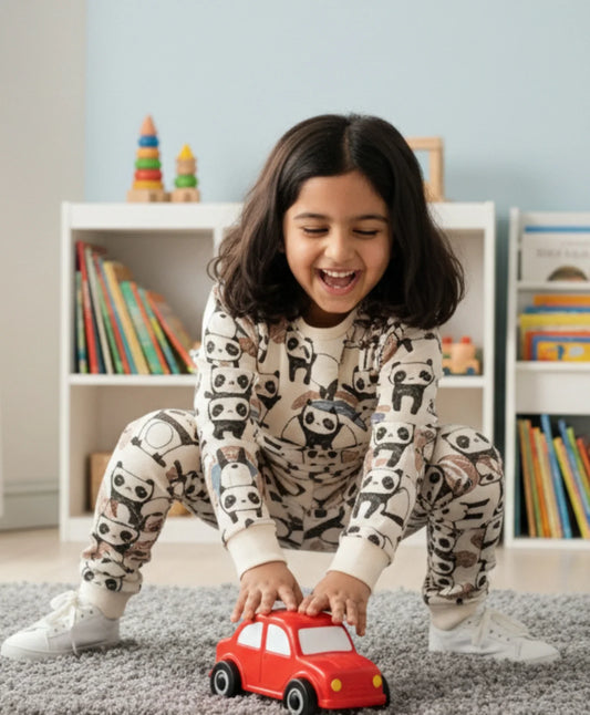 PANDA FLEECE GIRLS SWEATSHIRT JOGGER SET D - WHITE