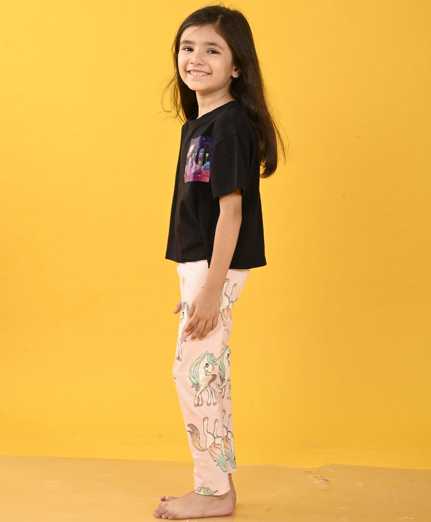 PLANET BLACK UNICORN STAR LEGGING SET - BLACK/PINK