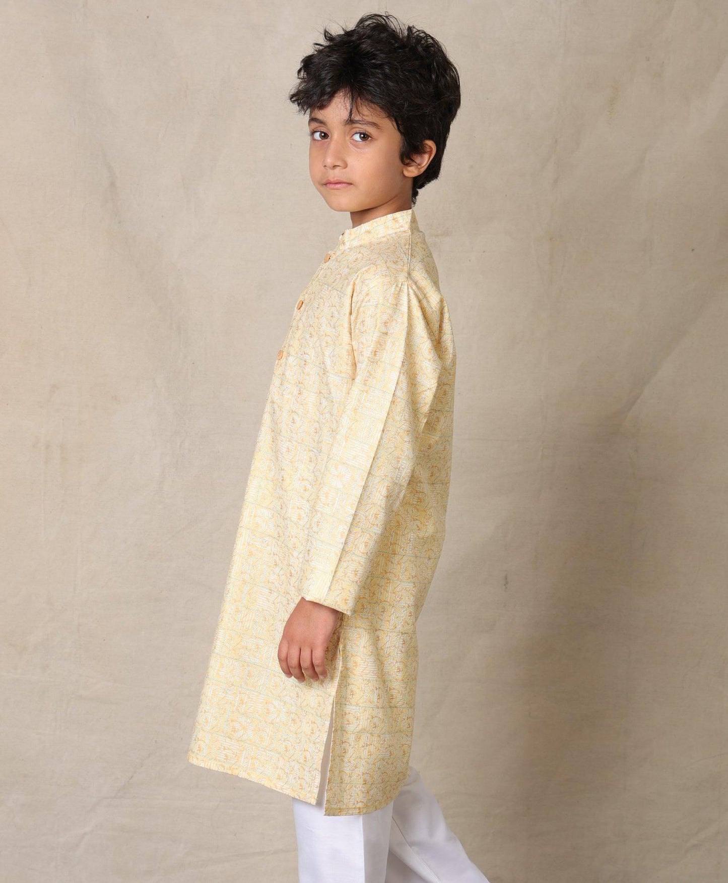 YELLOW FESTIVE PRINTED PURE COTTON KURTA - YELLOW