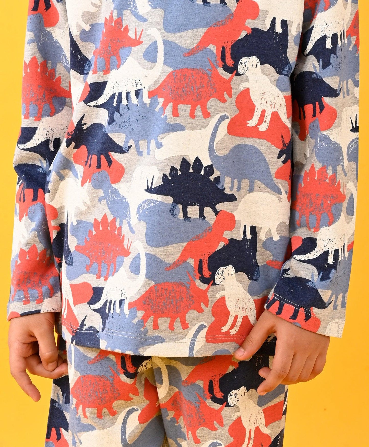 DINOSAUR GREY MELANGE LONG SLEEVE PYJAMA SET - GREY