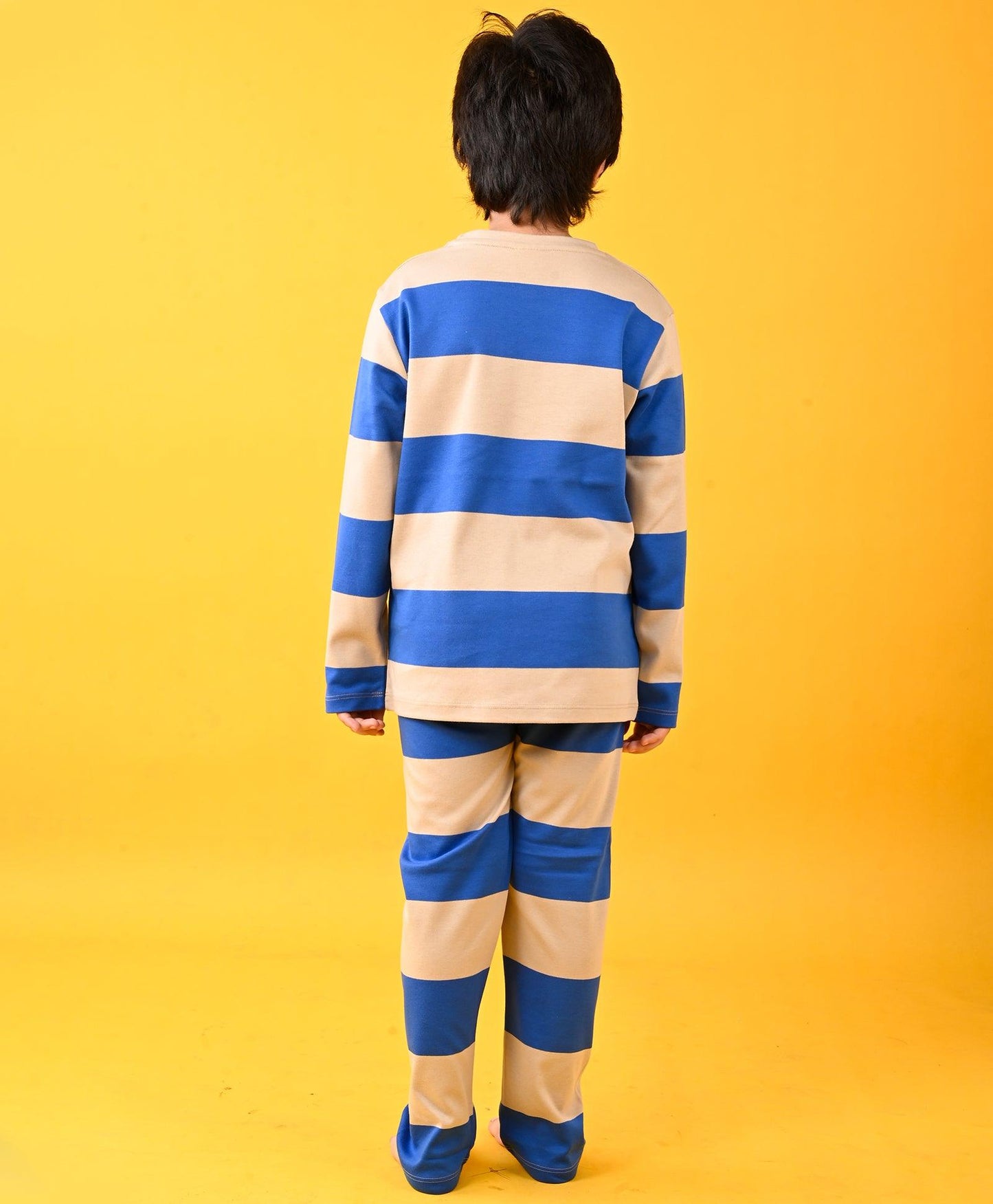 BLUE BEIGE STRIPED LONG SLEEVE PYJAMA SET - BLUE