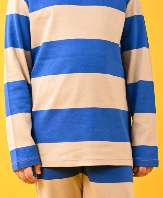 BLUE BEIGE STRIPED LONG SLEEVE PYJAMA SET - BLUE