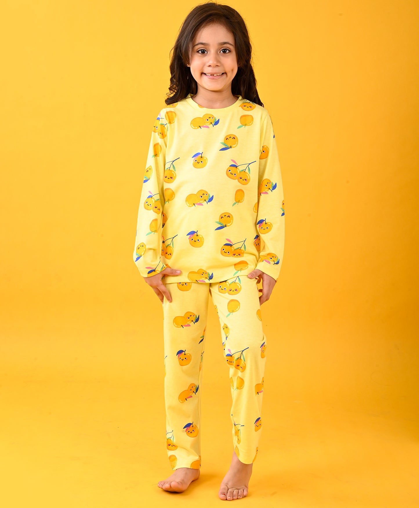 CHERRY YELLOW LONG SLEEVE PYJAMA SET - YELLOW
