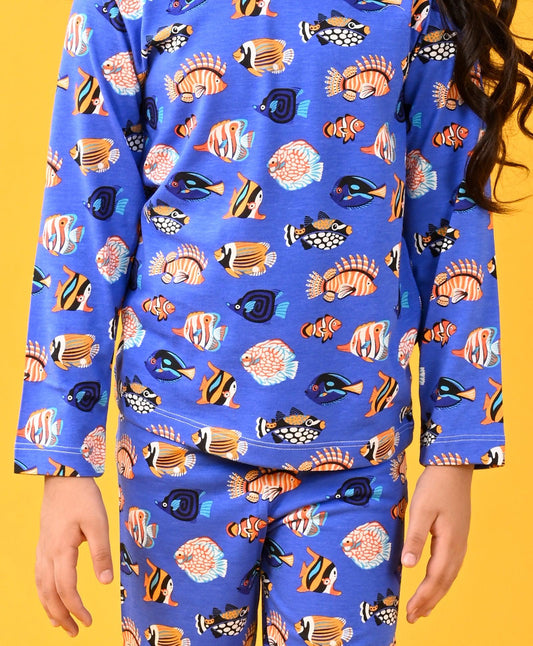 FISH BLUE GIRLS LONG SLEEVE PYJAMA SET - BLUE