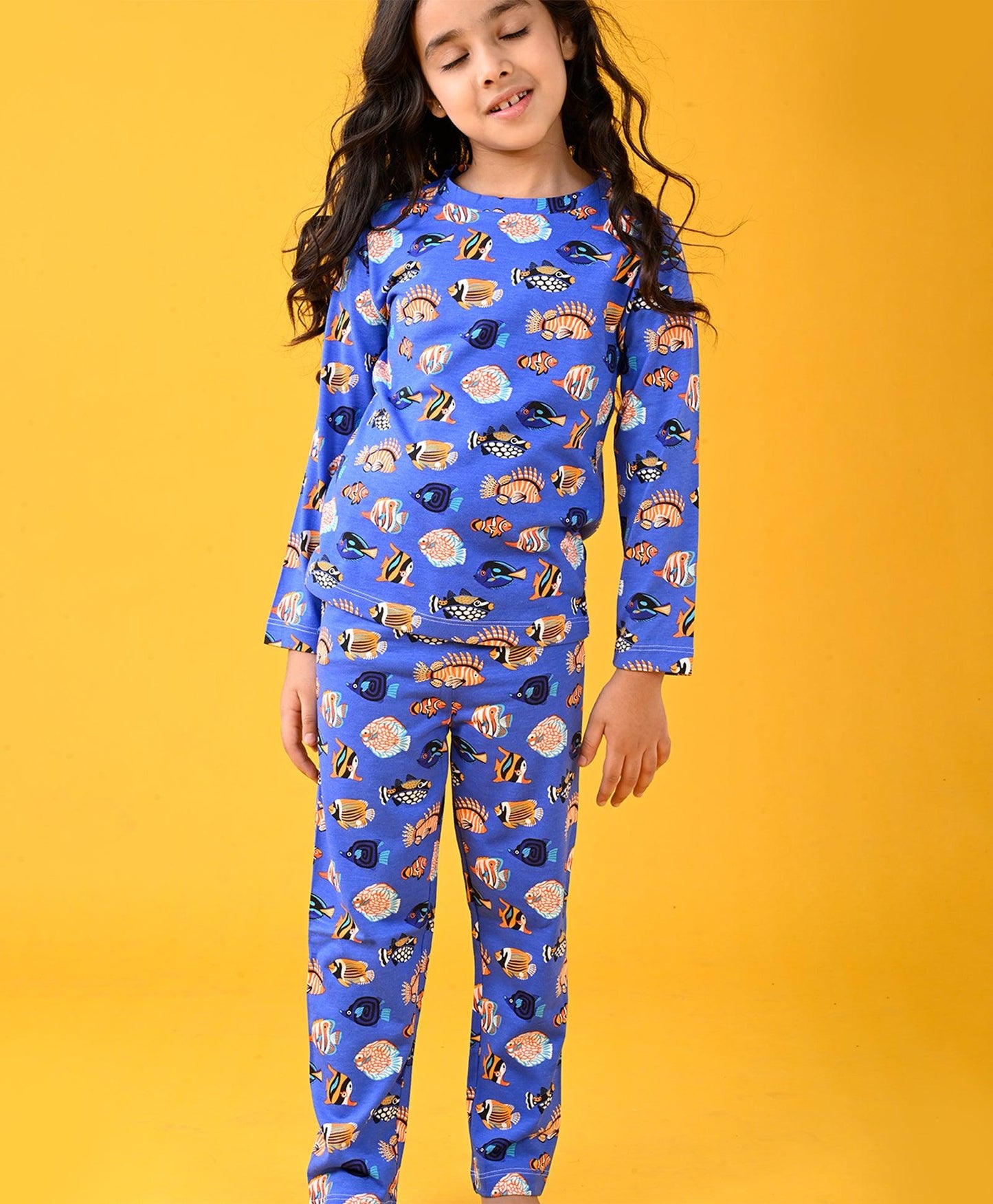 FISH BLUE GIRLS LONG SLEEVE PYJAMA SET - BLUE