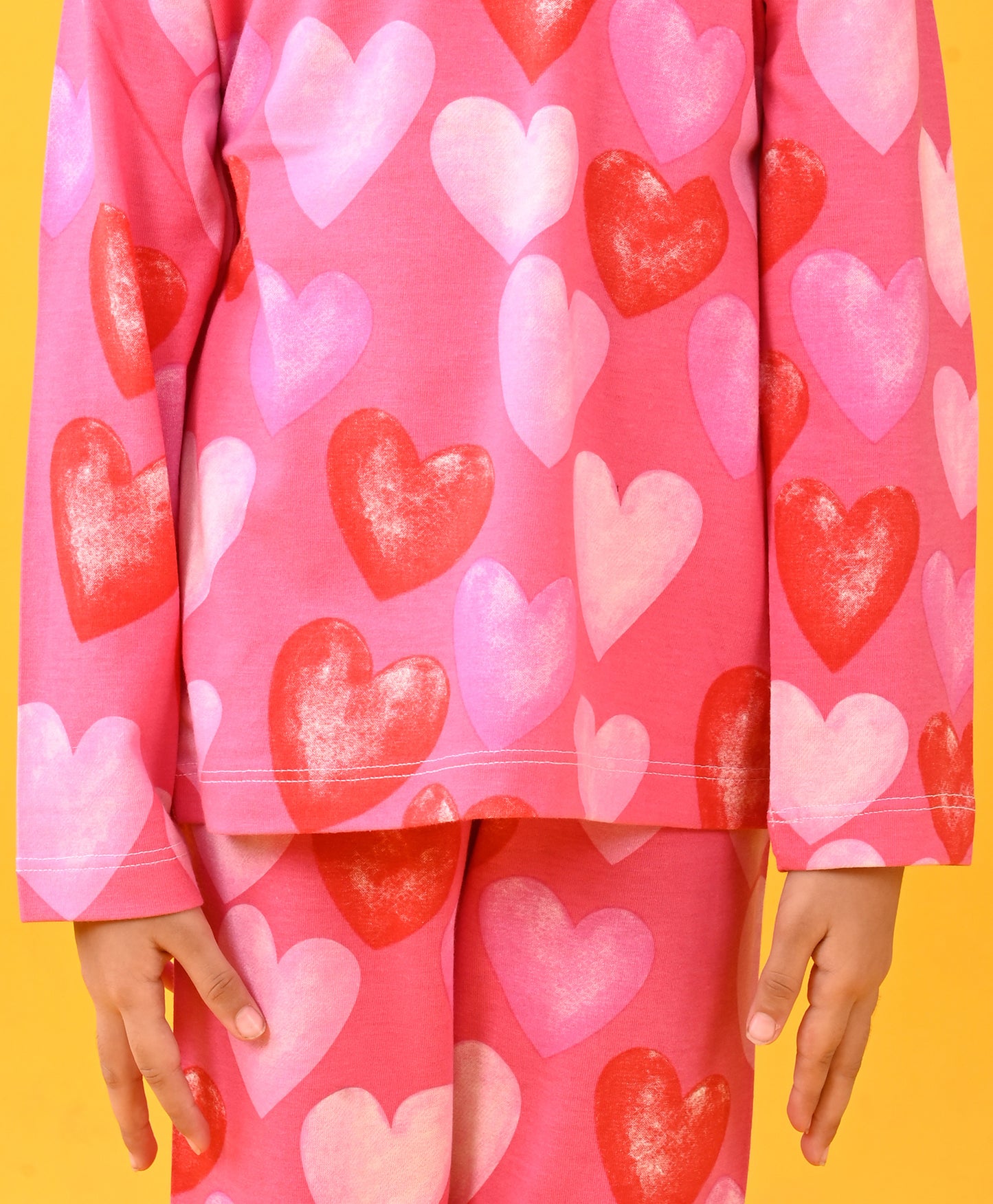PINK HEART LONG SLEEVES PYJAMA SET - PINK