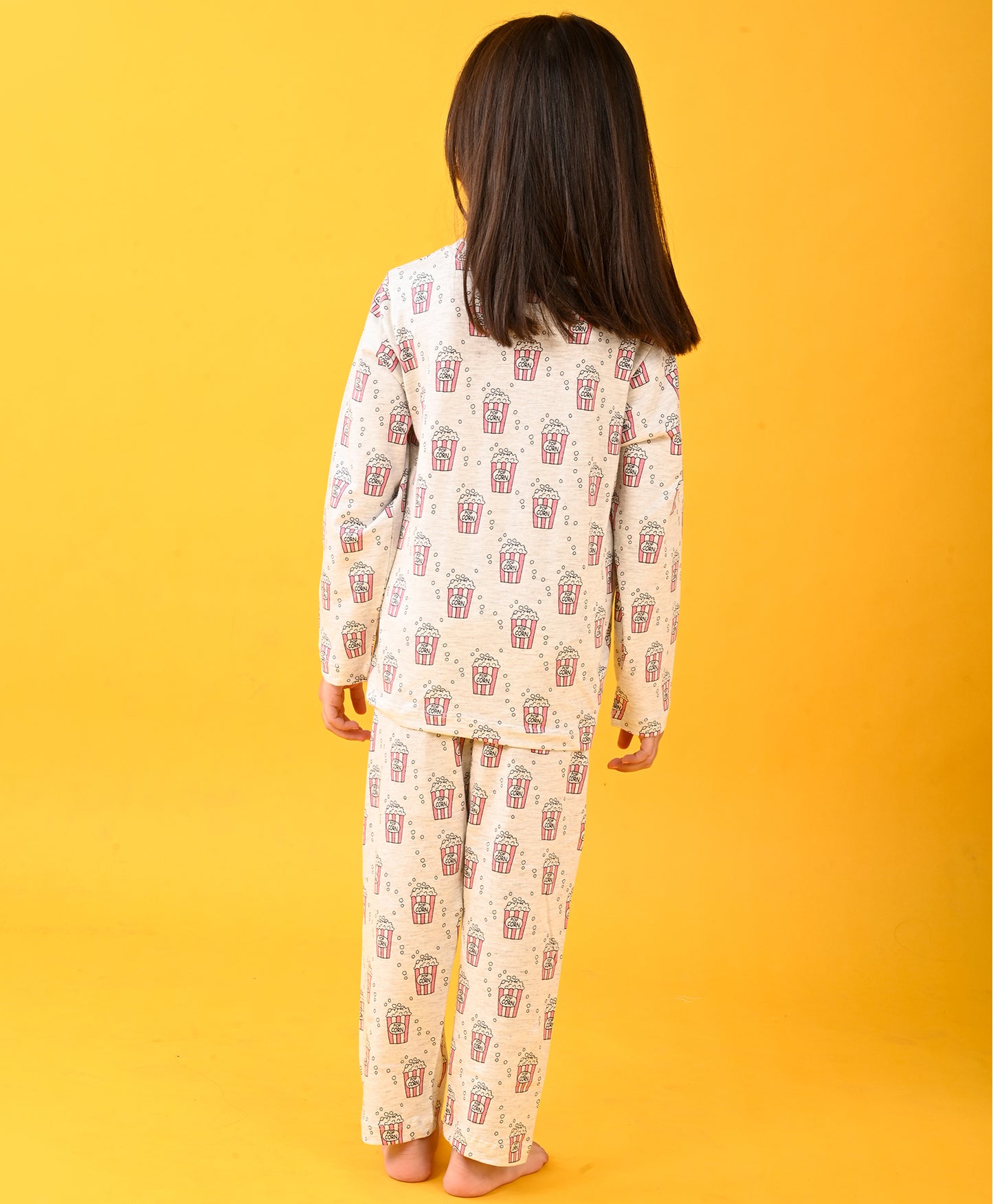 POPCORN GIRLS LONG SLEEVE PYJAMA SET - ECRU MELANGE