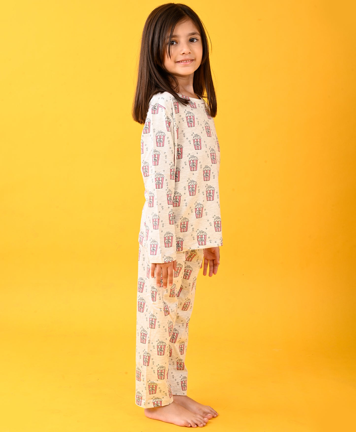 POPCORN GIRLS LONG SLEEVE PYJAMA SET - ECRU MELANGE