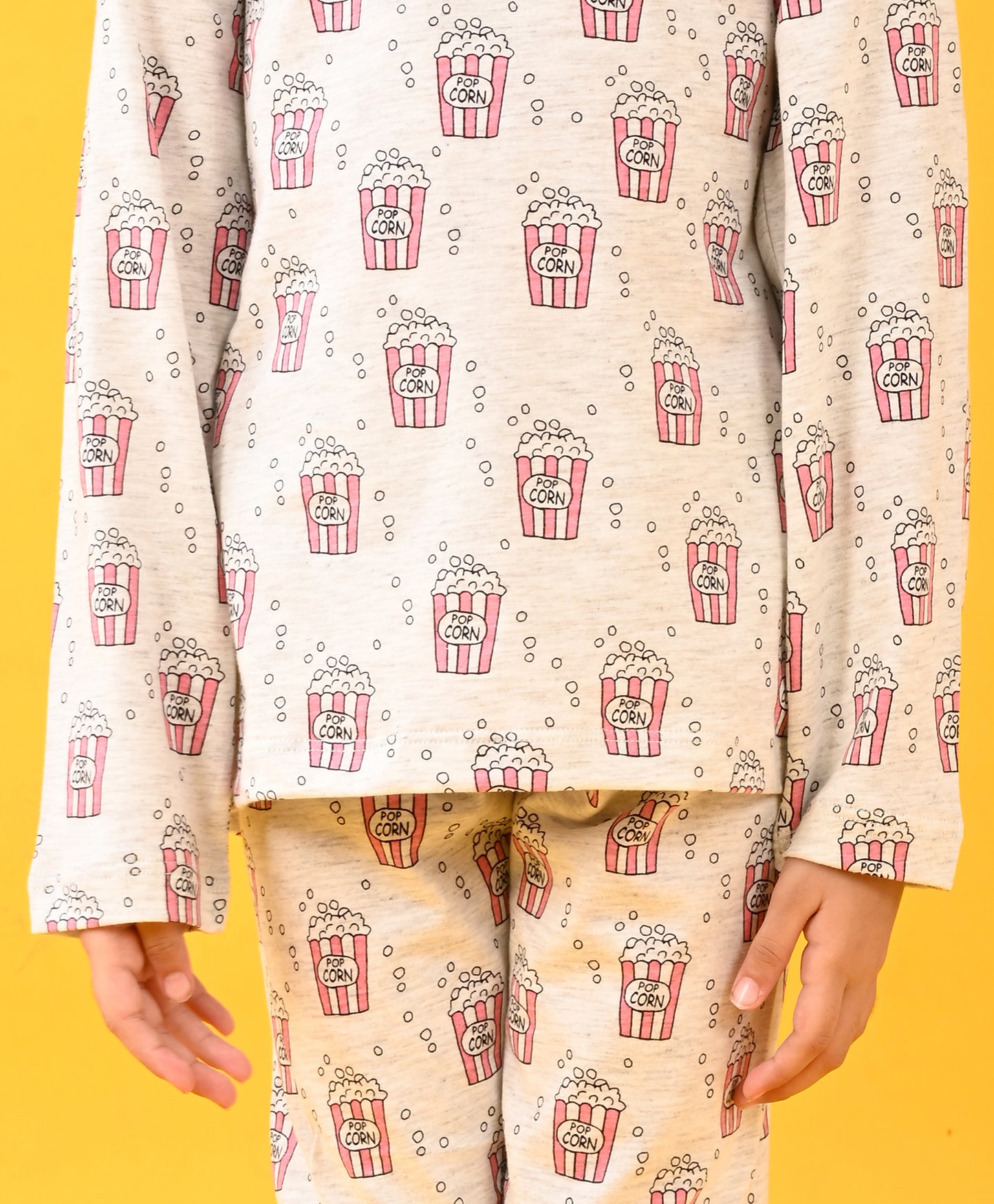 POPCORN GIRLS LONG SLEEVE PYJAMA SET - ECRU MELANGE