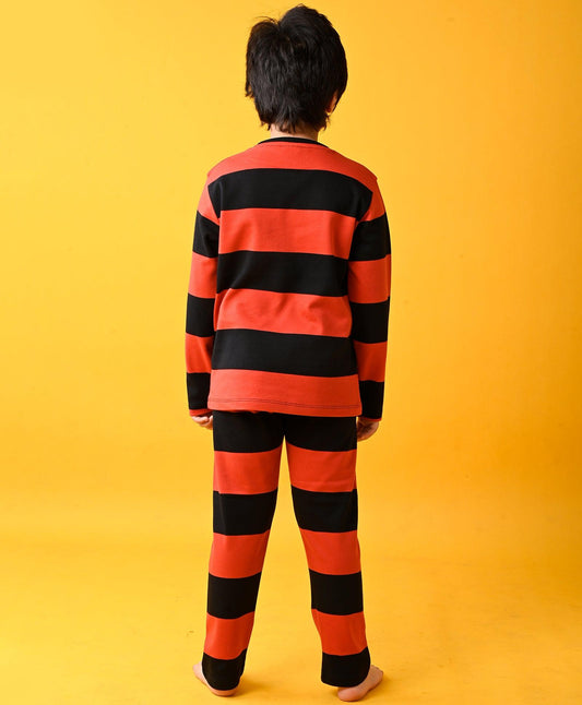 RED BLACK STRIPED LONG SLEEVE PYJAMA SET - RED