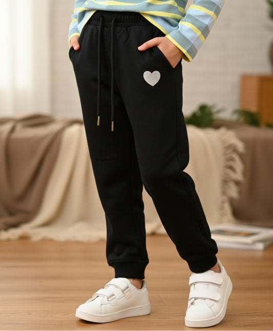BLACK HEART WARM FLEECE GIRLS JOGGER - BLACK