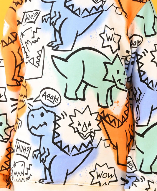 DINOSAUR WOW FLEECE BOYS SWEATSHIRT - WHITE