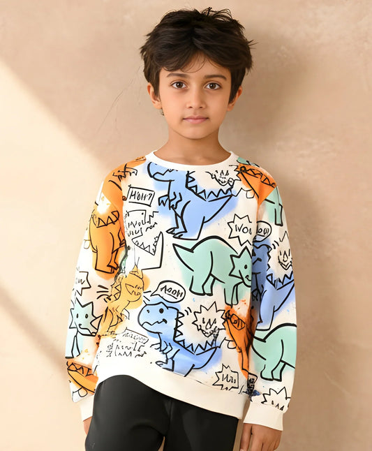 DINOSAUR WOW FLEECE BOYS SWEATSHIRT - WHITE