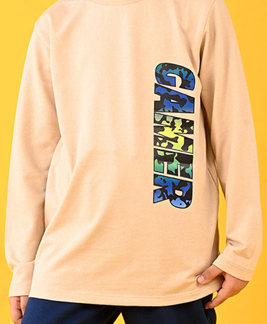 GAMER BEIGE T-SHIRT AND WARM FLEECE NAVY JOGGER SET - BEIGE/NAVY