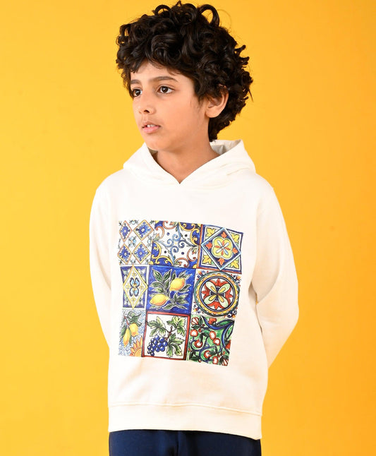 LEMON FUN VIBES FLEECE BOYS HOODIE - WHITE
