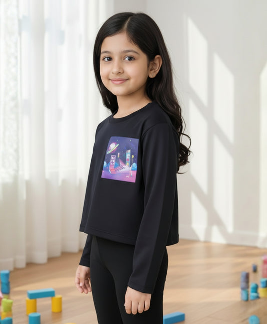 PLANET LONG SLEEVES BLACK T-SHIRT - BLACK