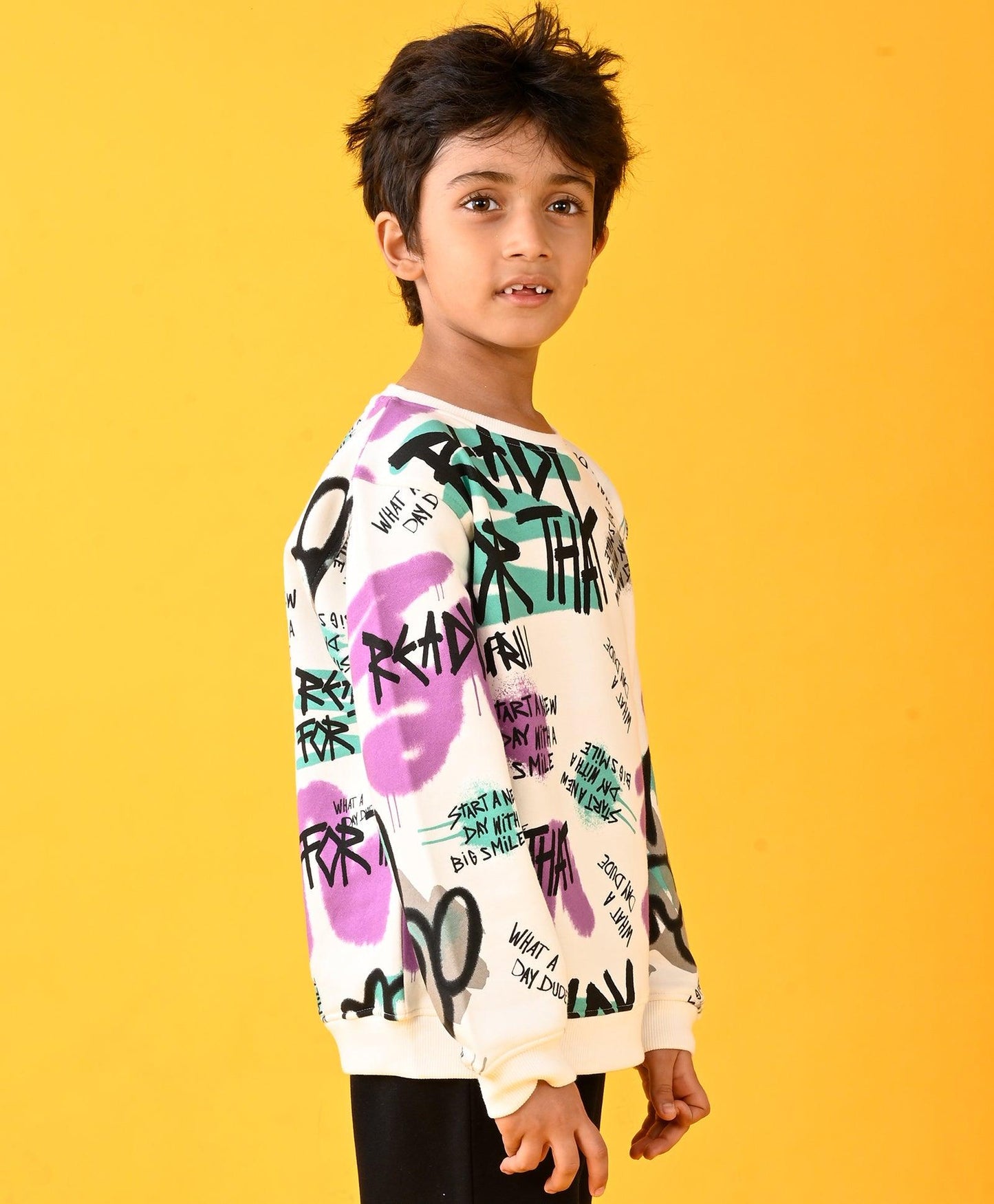 READY FOR THAT ROUND NECK BOYS FLEECE SWEATSHIRT - WHITE